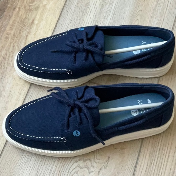 NIB Sperry Sea Cycled Cruise Plush Twill Navy Slip On Sneakers Size 10 - Picture 9 of 11